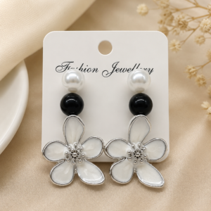 White Floral Pearl Drop Earrings