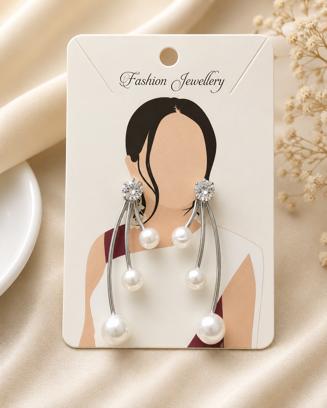 Korean Silver Plated Pearl Drop Earrings for Women & Girls - Image 2