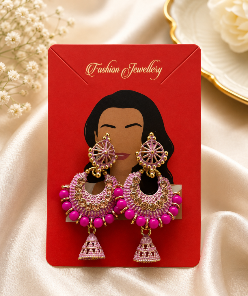 Chandbali Jhumka Earrings for Women & Girls | Multicolor Party & Wedding Wear | Pack of 3