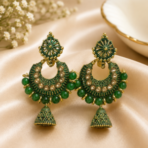 Chandbali Jhumka Earrings for Women & Girls | Multicolor Party & Wedding Wear | Pack of 3 - Image 2