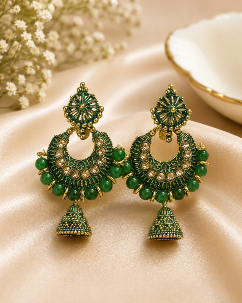 Chandbali Jhumka Earrings for Women & Girls | Multicolor Party & Wedding Wear | Pack of 3