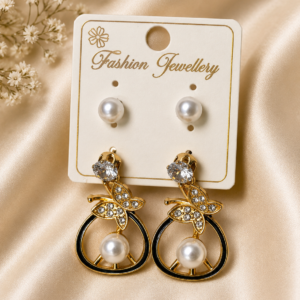 Pearl Stud & Butterfly Drop Earrings