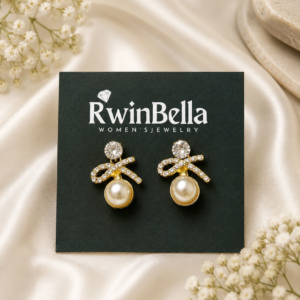 Gold Plated Rhinestone Pearl Earrings