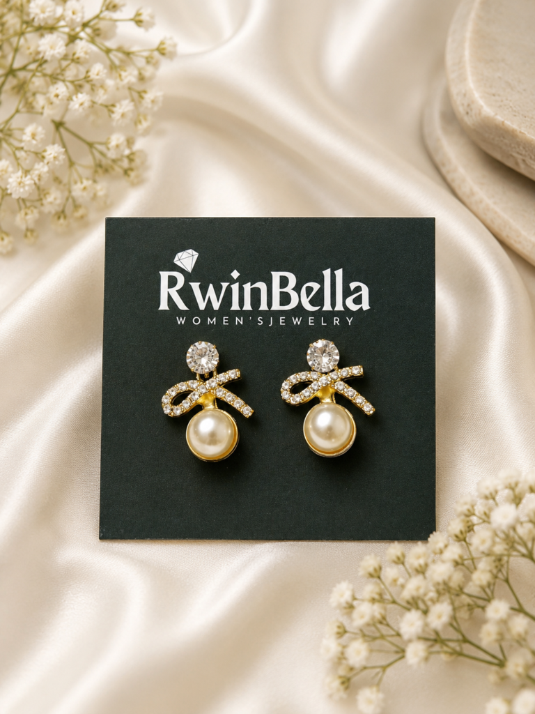 Gold Plated Rhinestone Pearl Earrings