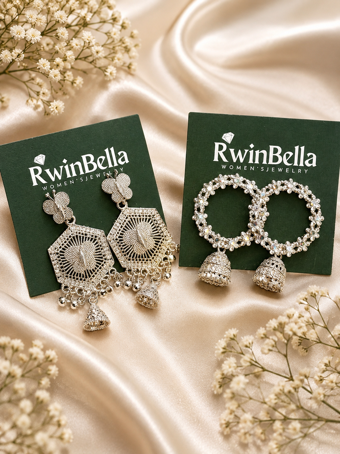 Silver-Plated Butterfly & Jhumka Earrings Combo