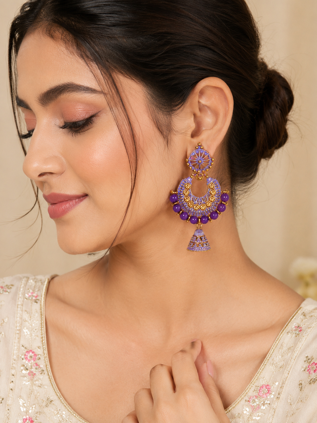 Multicolor Chandbali Jumkha Earrings | Pack of 2 - Image 2