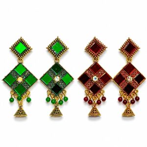 Gold Plated Square Mirror Jhumka Earrings | Pack of 02