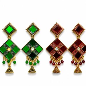 Gold Plated Square Mirror Jhumka Earrings | Pack of 02