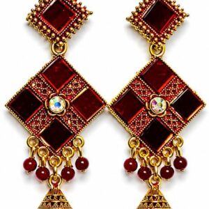 Gold Plated Square Mirror Jhumka Earrings | Pack of 02 - Image 3
