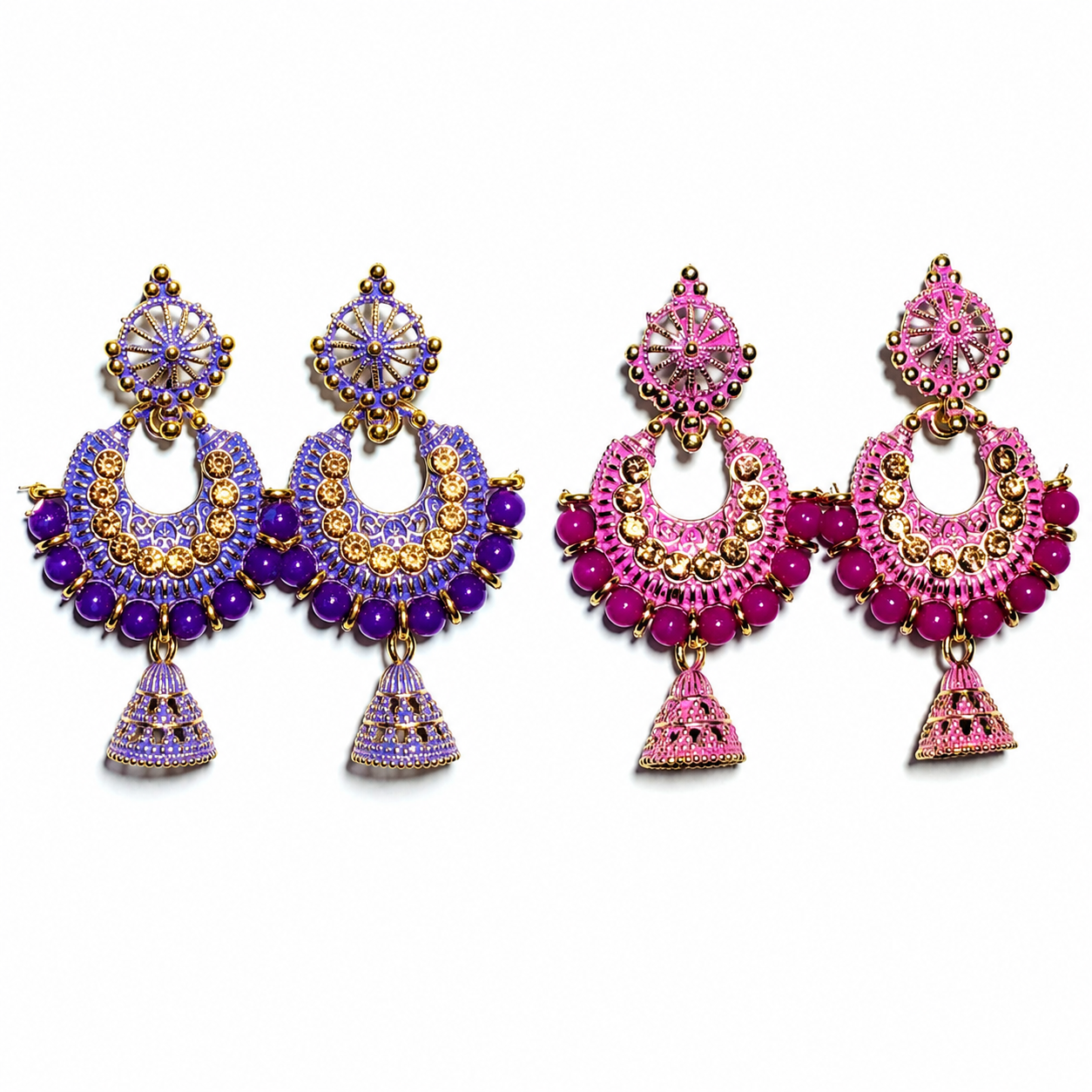 Multicolor Chandbali Jumkha Earrings | Pack of 2