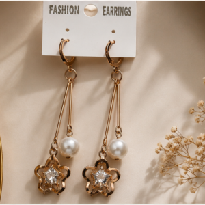 Luxury Gold-Plated Pearl & Crystal Flower Drop Earrings for Girl & Women