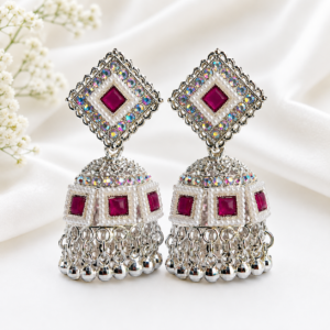 Silver Plated Pink Jhumka Earring